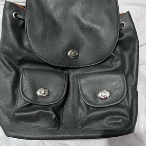 Chic Black Faux Leather Backpack with Dual Pockets